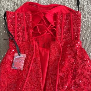 Alyce Paris Red Sequin Lace Mini Dress